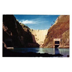 Vintage Postcard Hoover Dam River Downstream C552 Tourist Roadway Power Plant